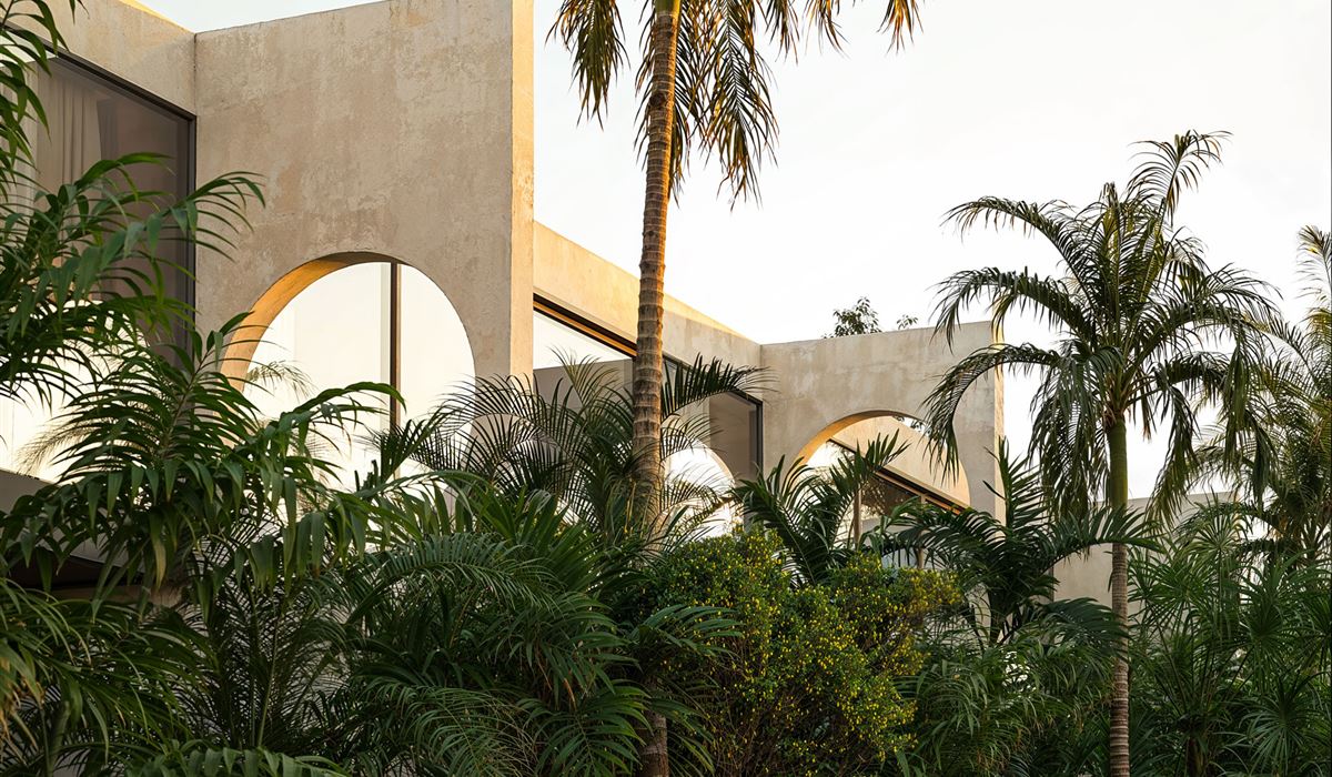 Arched openings above the palms